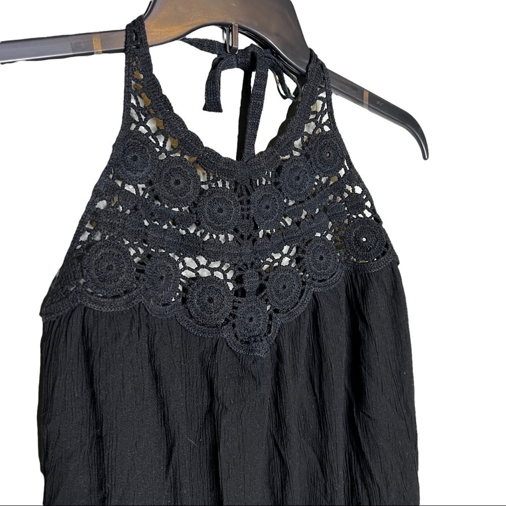 Black Eyelet Beach Halter Maxi Dress